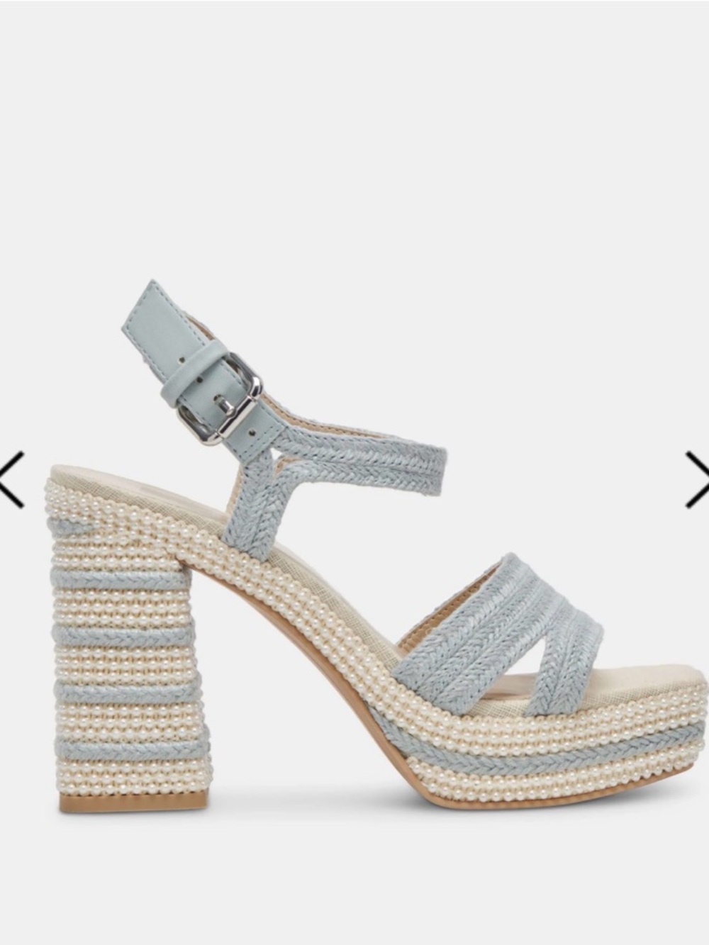 Dolce Vita Light Blue Pearl-Embellished Woven Platform Sandal